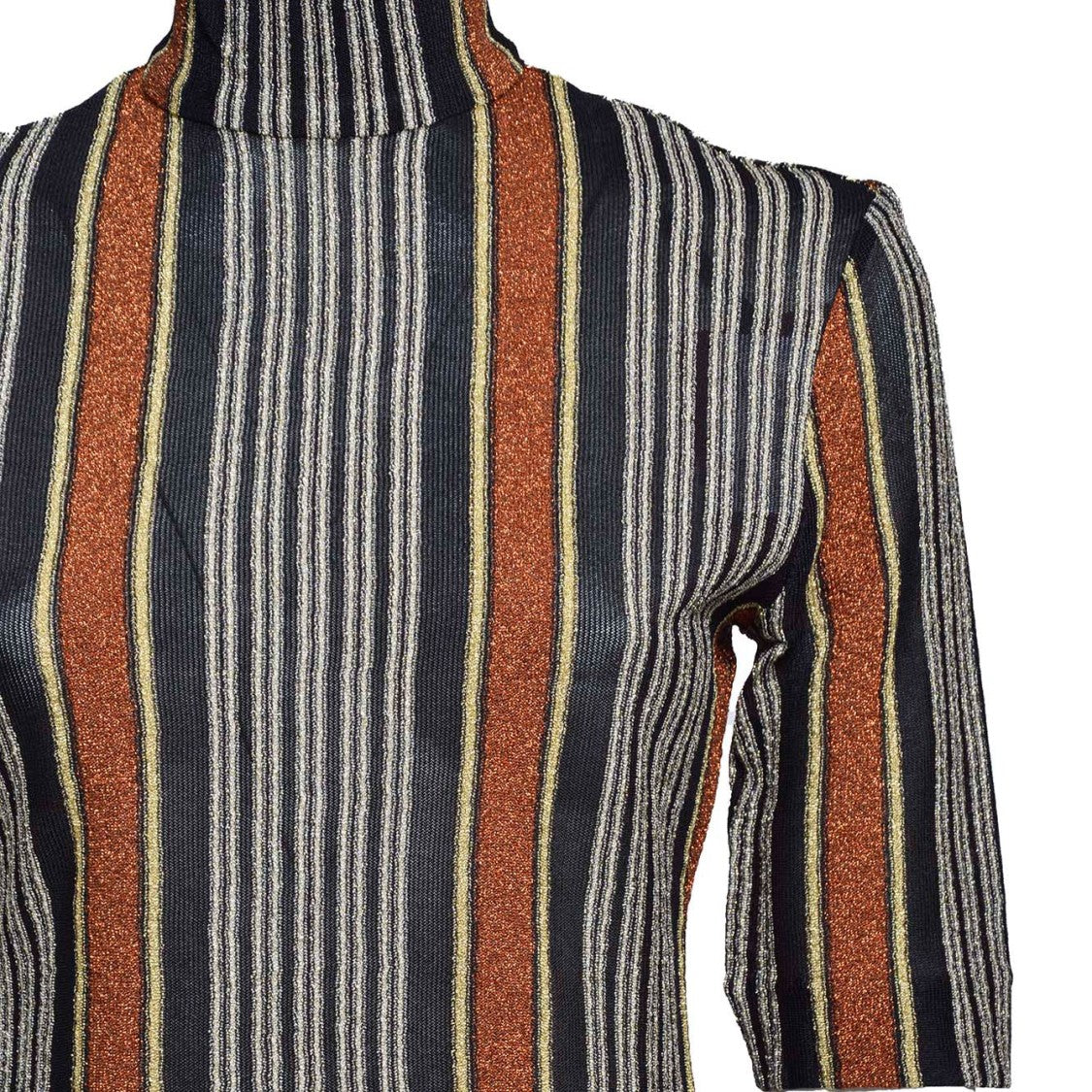 Missoni Orange Lamé Striped Viscose Turtleneck Top