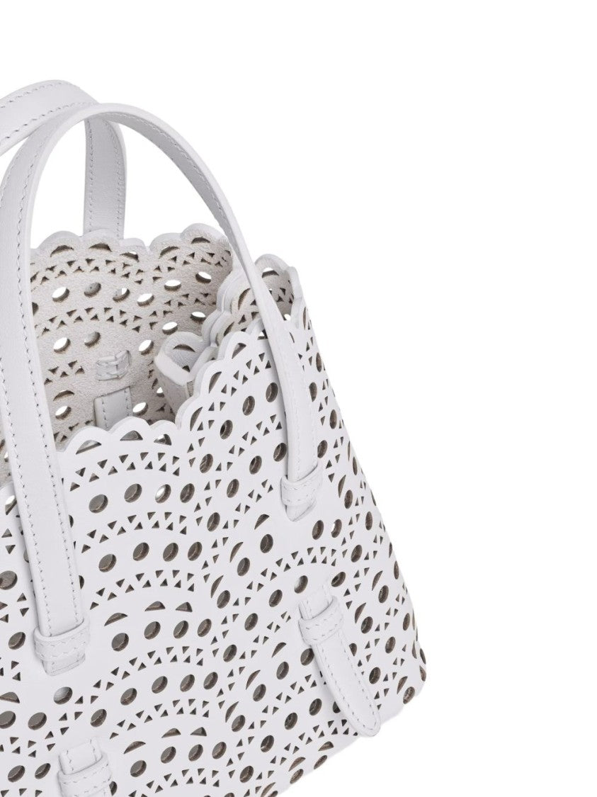 Alaïa White Mina 20 Perforated Calfskin Shoulder Bag