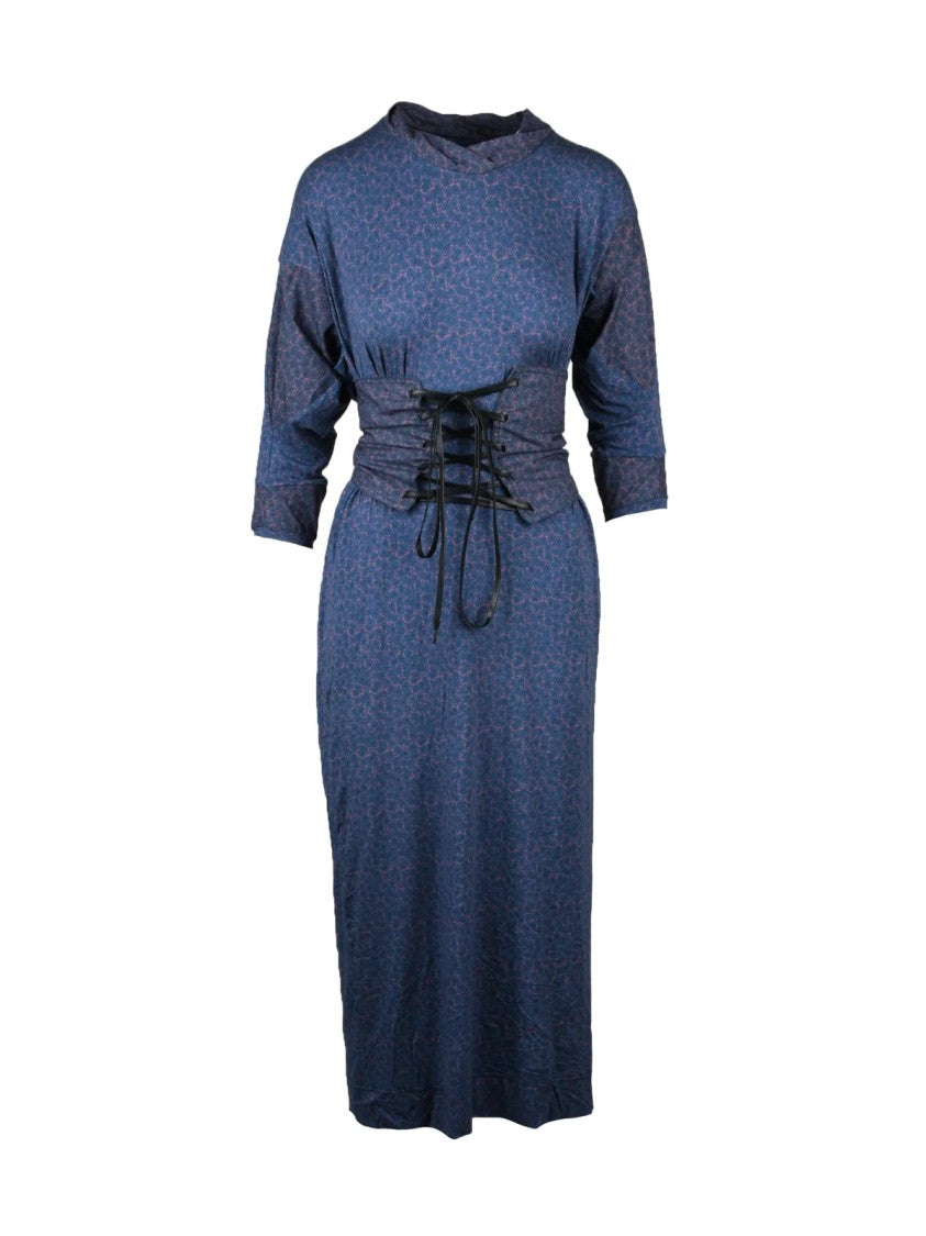Vivienne Westwood Anglomania Blue Leopard Print Midi Dress With Bustier-Style Sash
