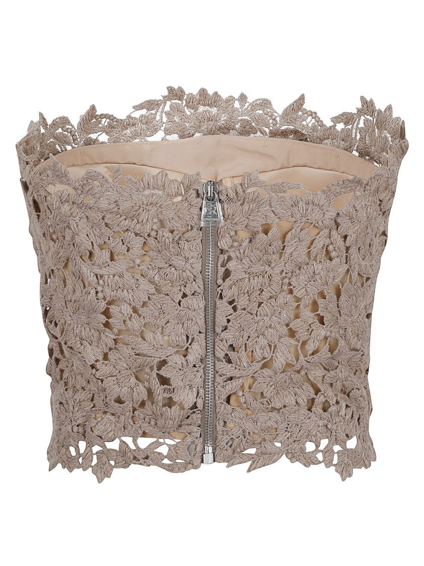Ermanno Scervino Strapless Floral Lace Cropped Top