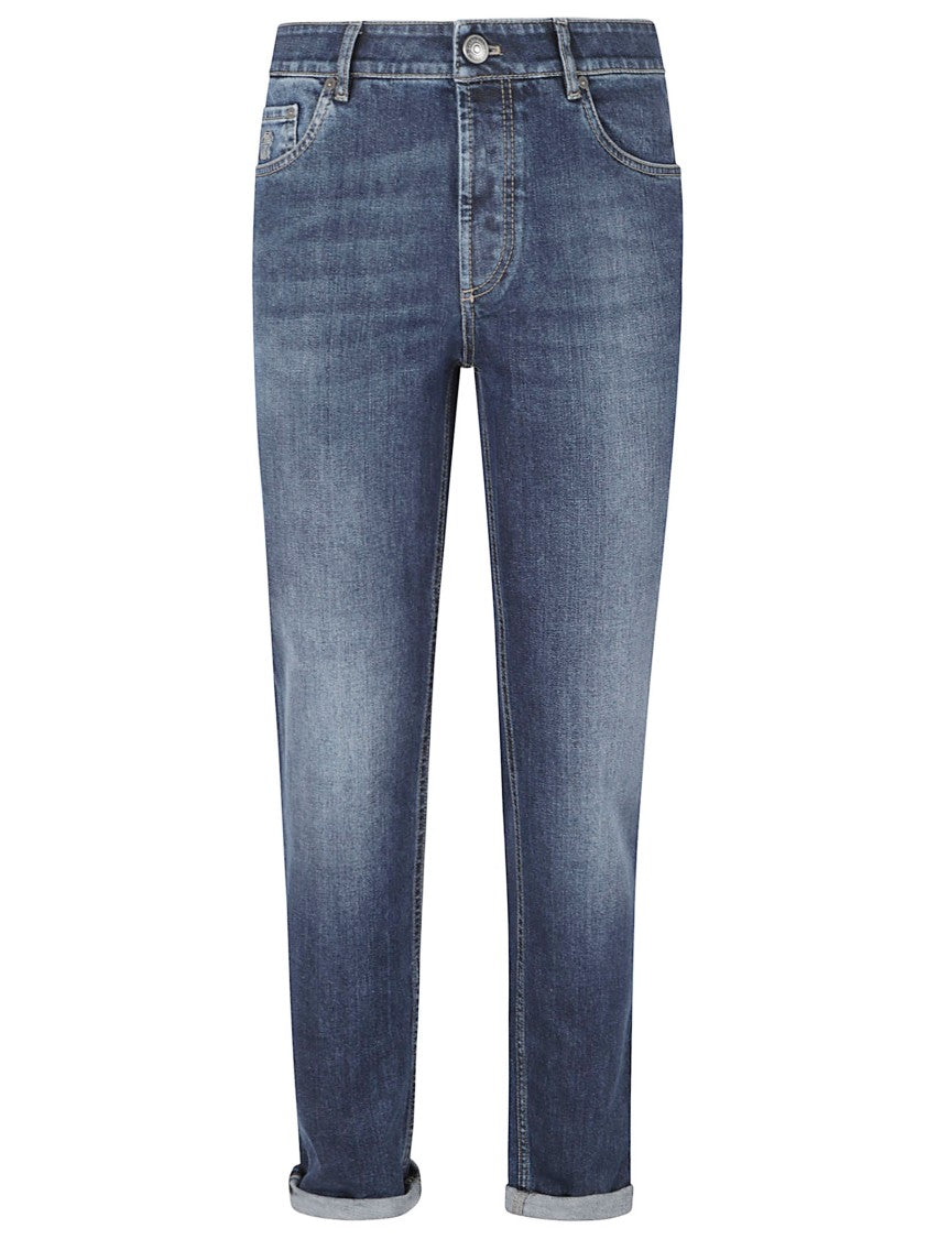 Brunello Cucinelli Blue Denim Logo Five-Pocket Jeans