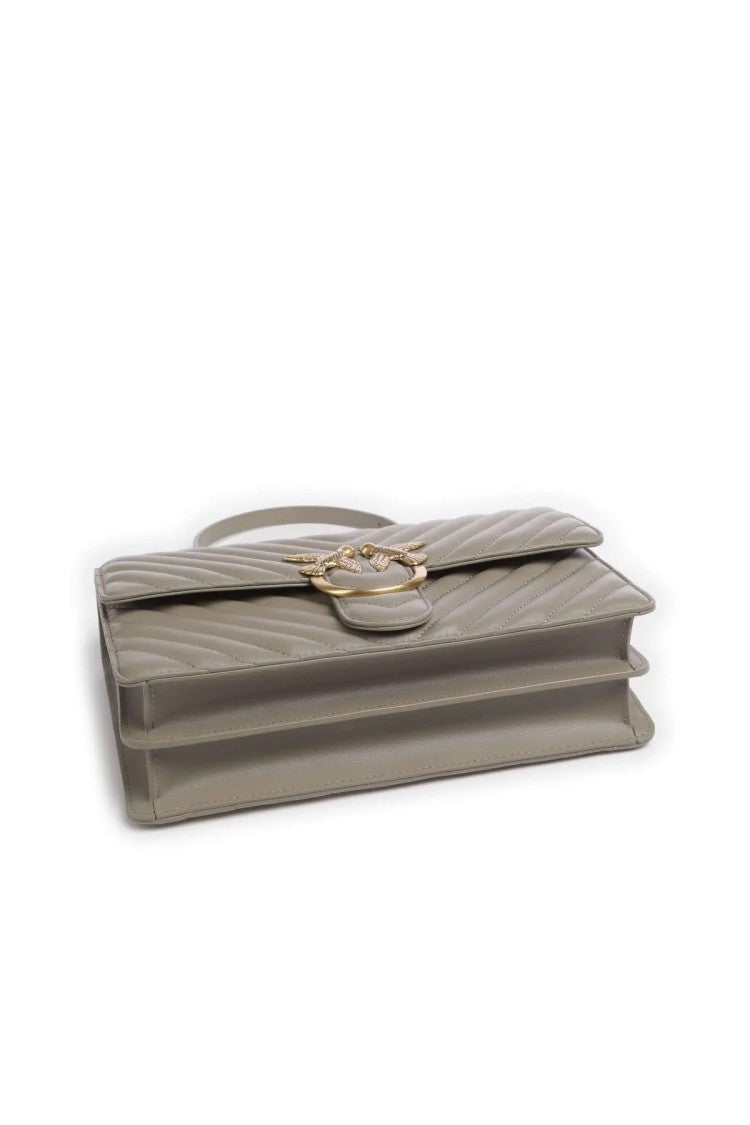 Pinko Beige Chevron-Quilted Love-Bird Clasp Leather Shoulder Bag