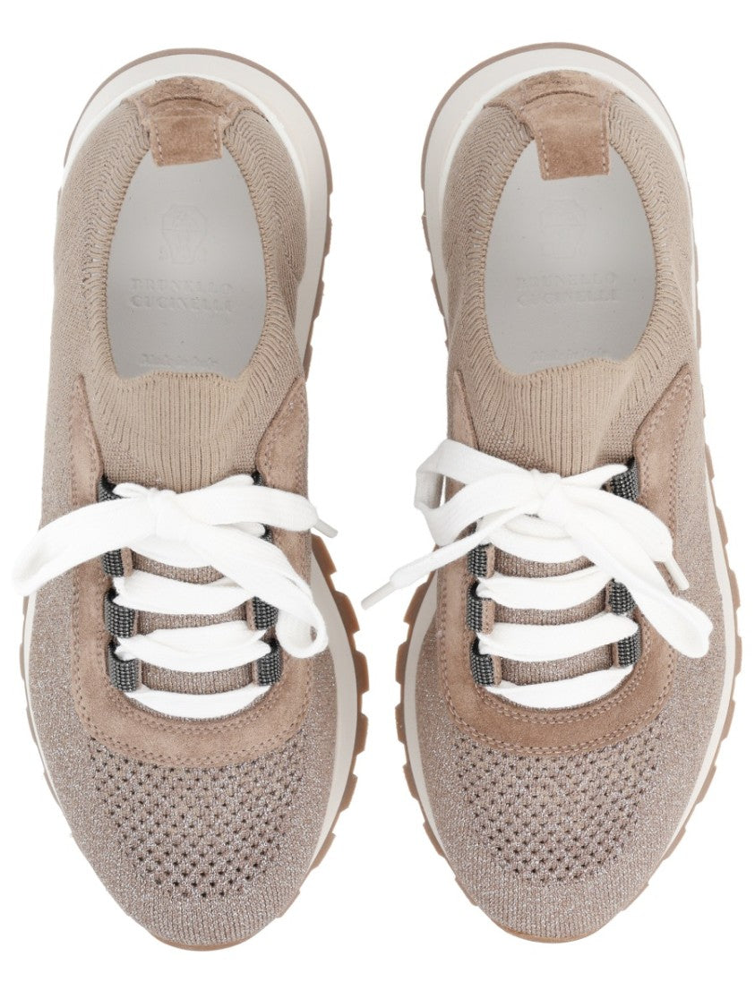 Brunello Cucinelli Runner Knitted Cotton Suede Sneakers