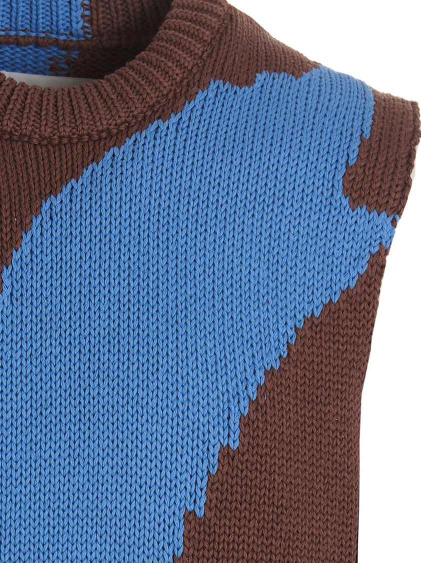 Jil Sander Colorblock Cotton Knit Vest With Crewneck Design