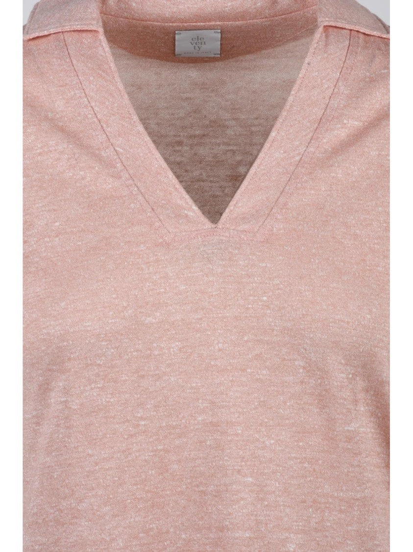 Eleventy Pink Linen Cotton Women Polo