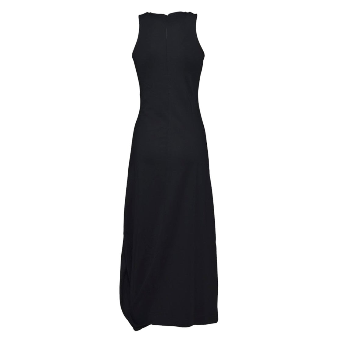 Lemaire Fitted Black Midi Dress With Subtle Drape Hem