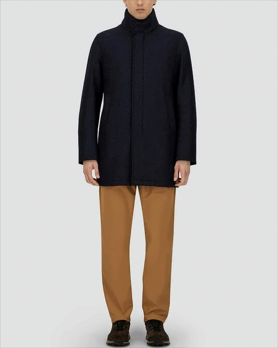 Herno High Collar Blue Wool Padding Coat