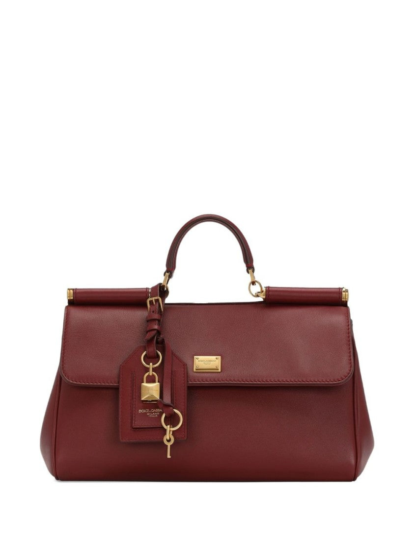 Dolce & Gabbana Structured Bordeaux Leather Handbag With Decorative Charm