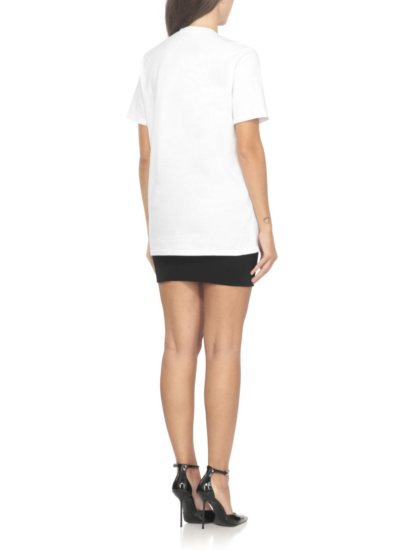 Elisabetta Franchi Cotton T-Shirt With Removable Golden Chain Detail