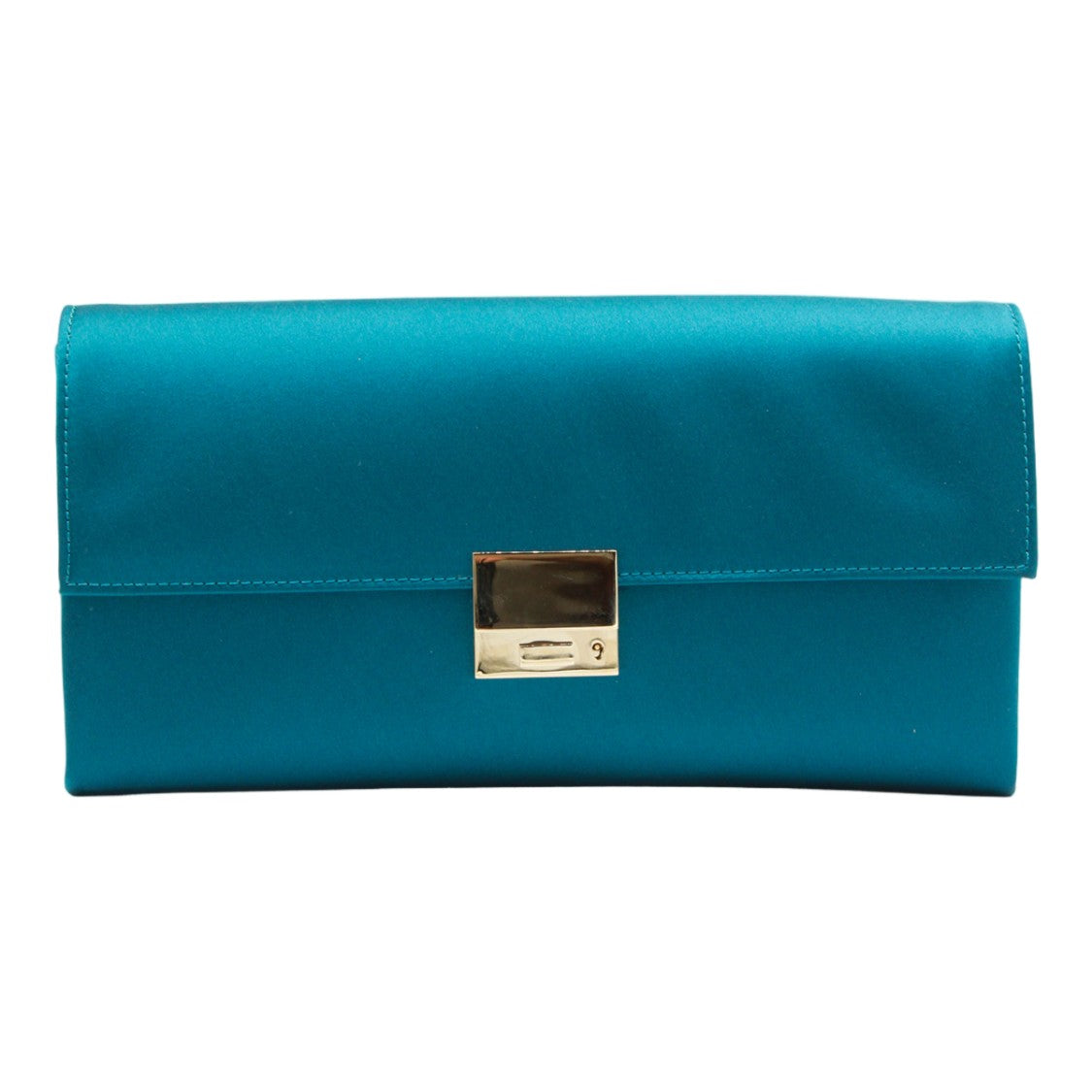Tom Ford Teal Satin Clutch Bag With Gold-Tone Closure