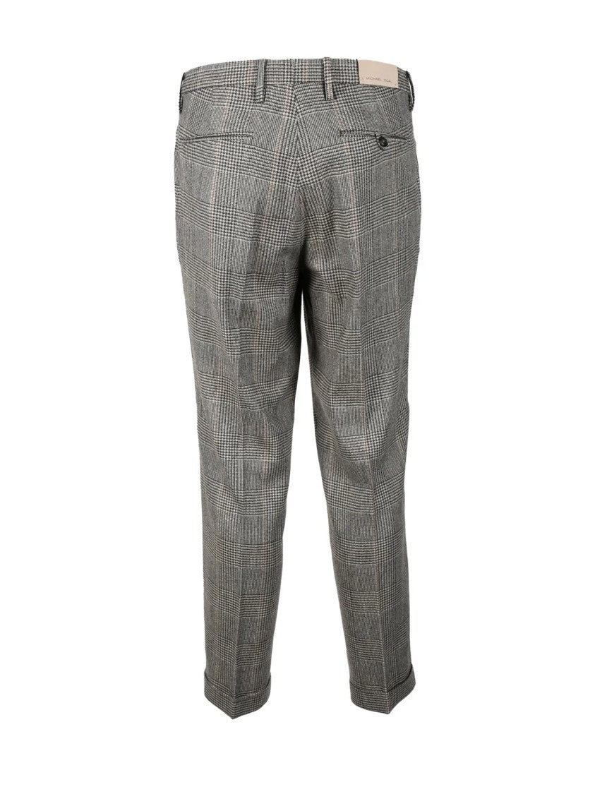 Michael Coal Structured Brown Trousers With Classic Checkered Pattern