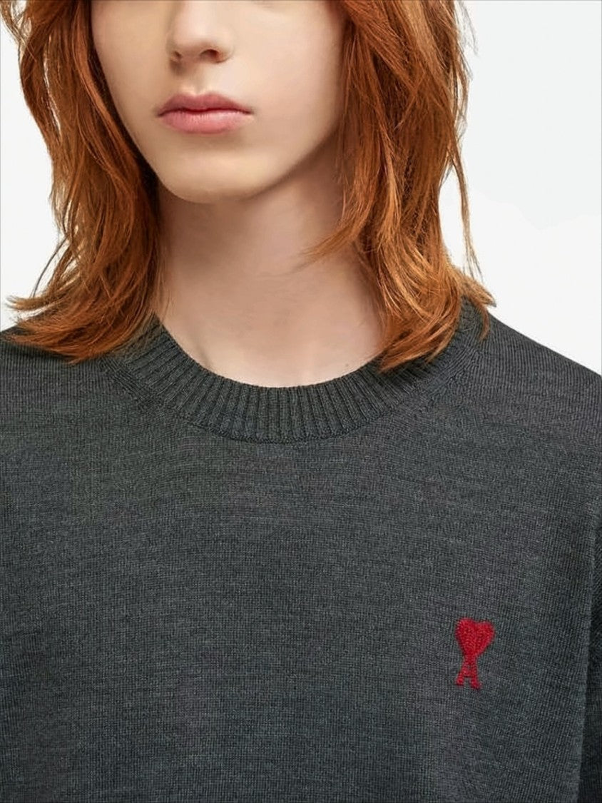 Ami Paris Classic Wool Sweater With Ribbed Details And Signature Logo