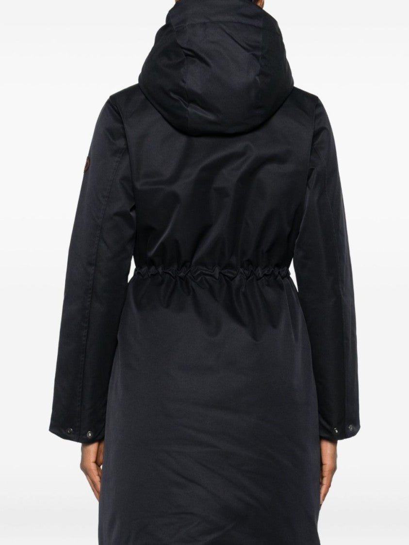 Save The Duck Mid-Length Black Coat With Adjustable Hood
