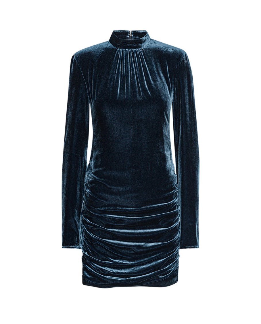 Rotate Rich Velvet Mini Dress With Gathered High Neckline