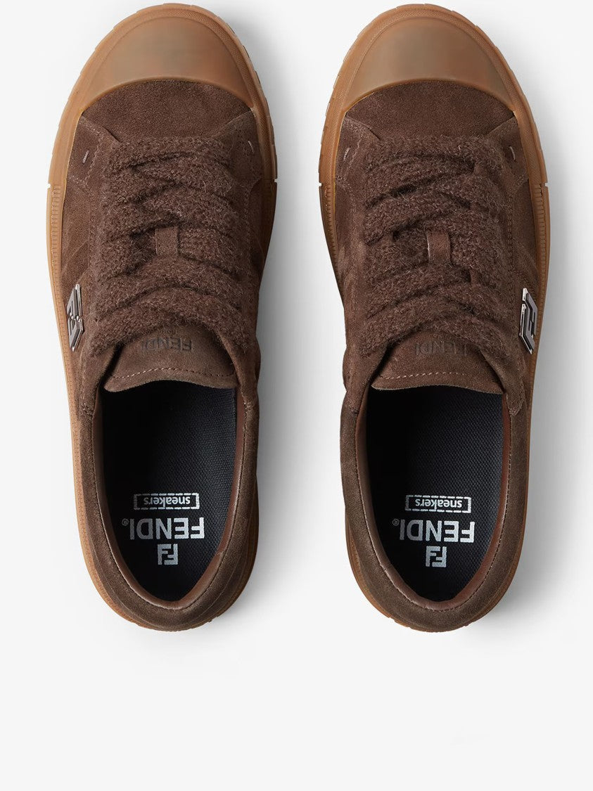 Fendi Domino Brown Suede Textured Lace Sneakers