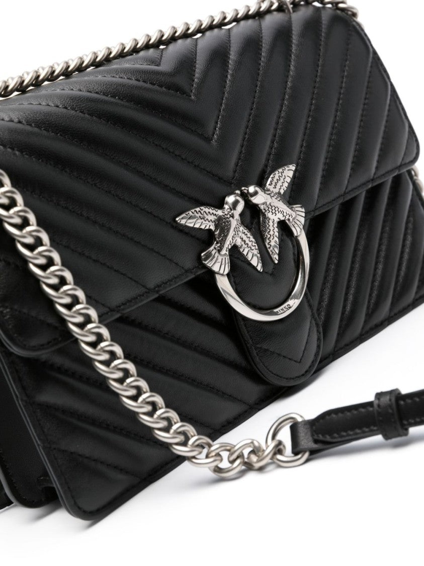 Pinko Black Quilted Calf Leather Shoulder Bag