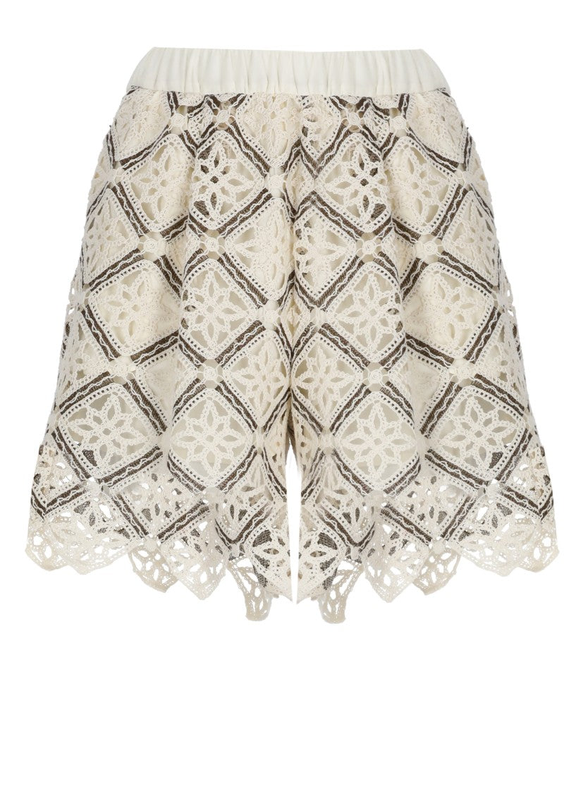 Herno Ivory Lace Cotton Shorts