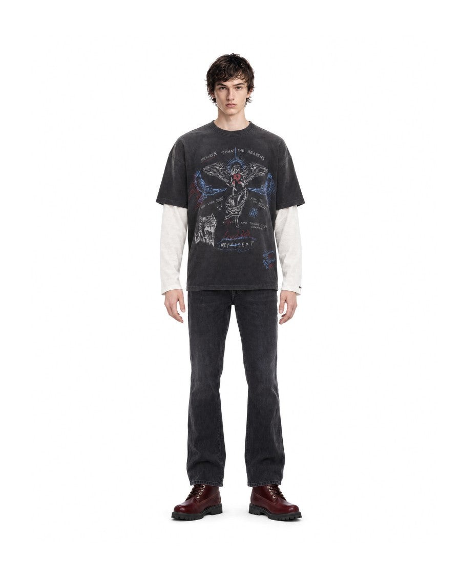 Represent Diffused Black Heaton Flared Denim Jeans