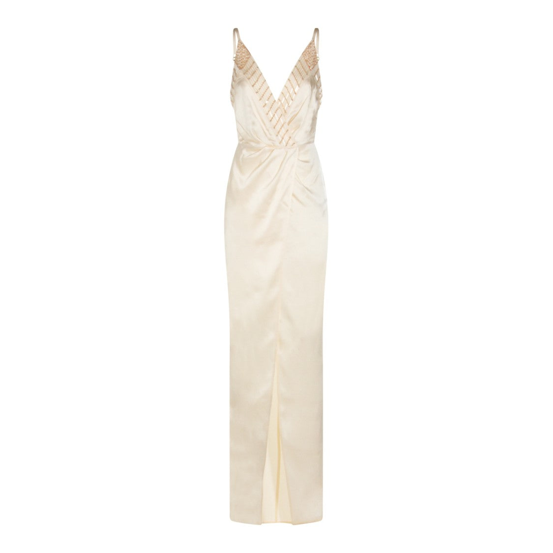 Elisabetta Franchi Long Light Beige Dress With V-Neckline And Open Back
