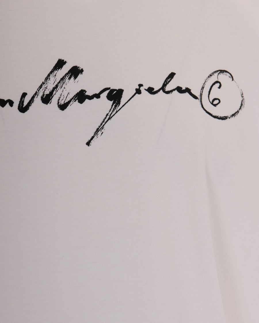 Mm6 By Maison Margiela Off White Firma Cotton T-Shirt