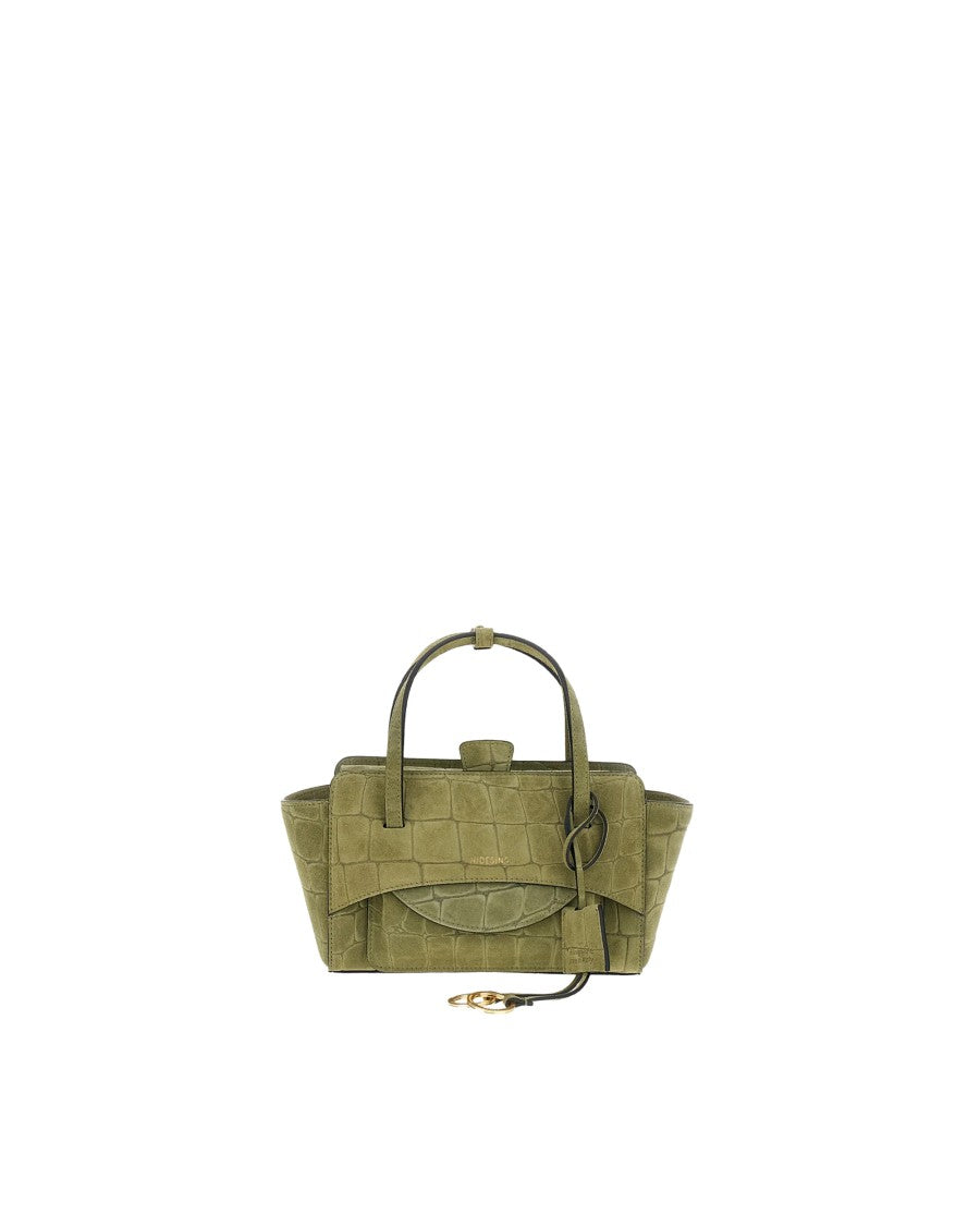Hidesins Crocodile-Embossed Calf Leather Suede Shoulder Bag