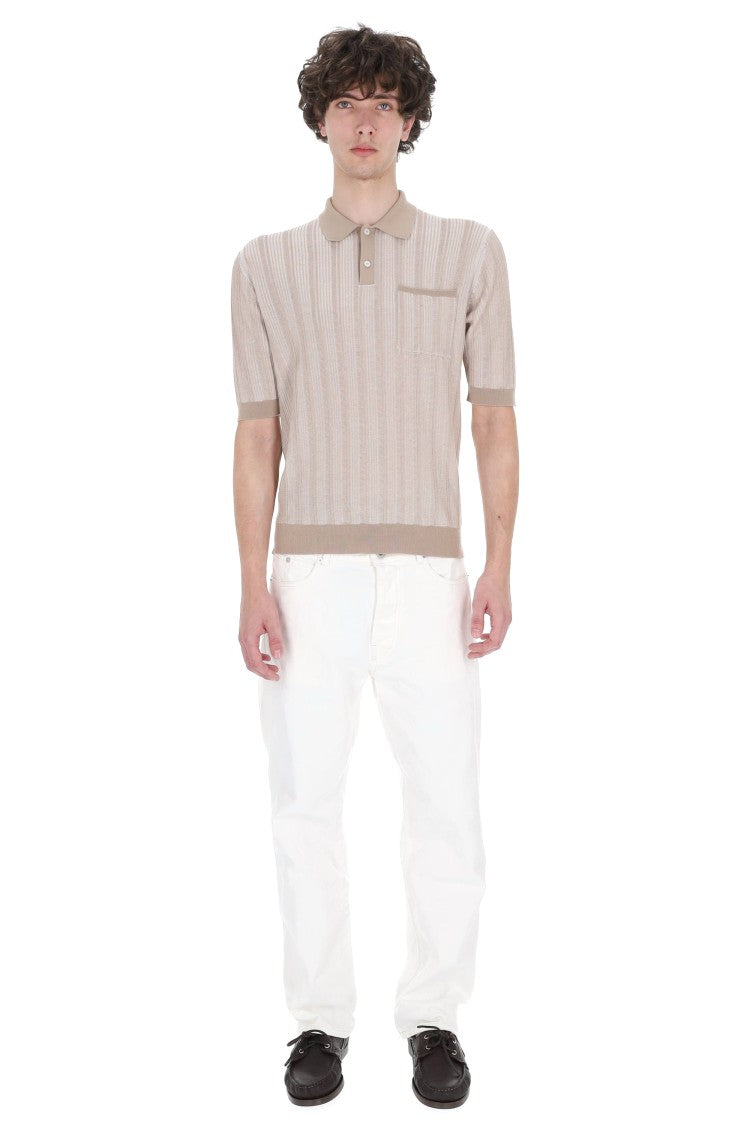 Ballantyne Beige Textured Cotton Pocket Polo Shirt