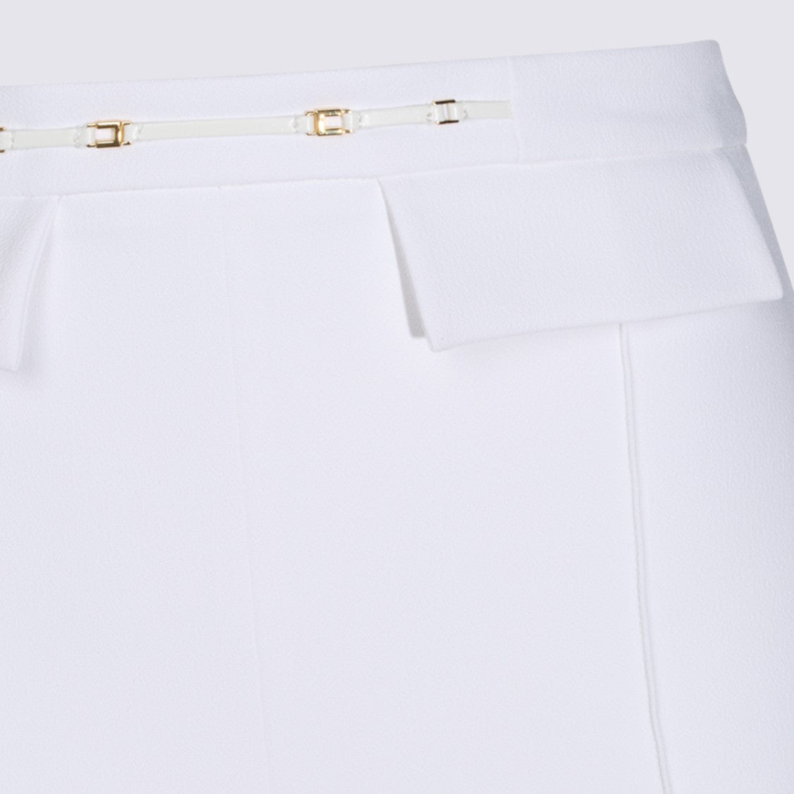 Elisabetta Franchi Ivory Wide-Leg Trousers With Gold-Tone Accents