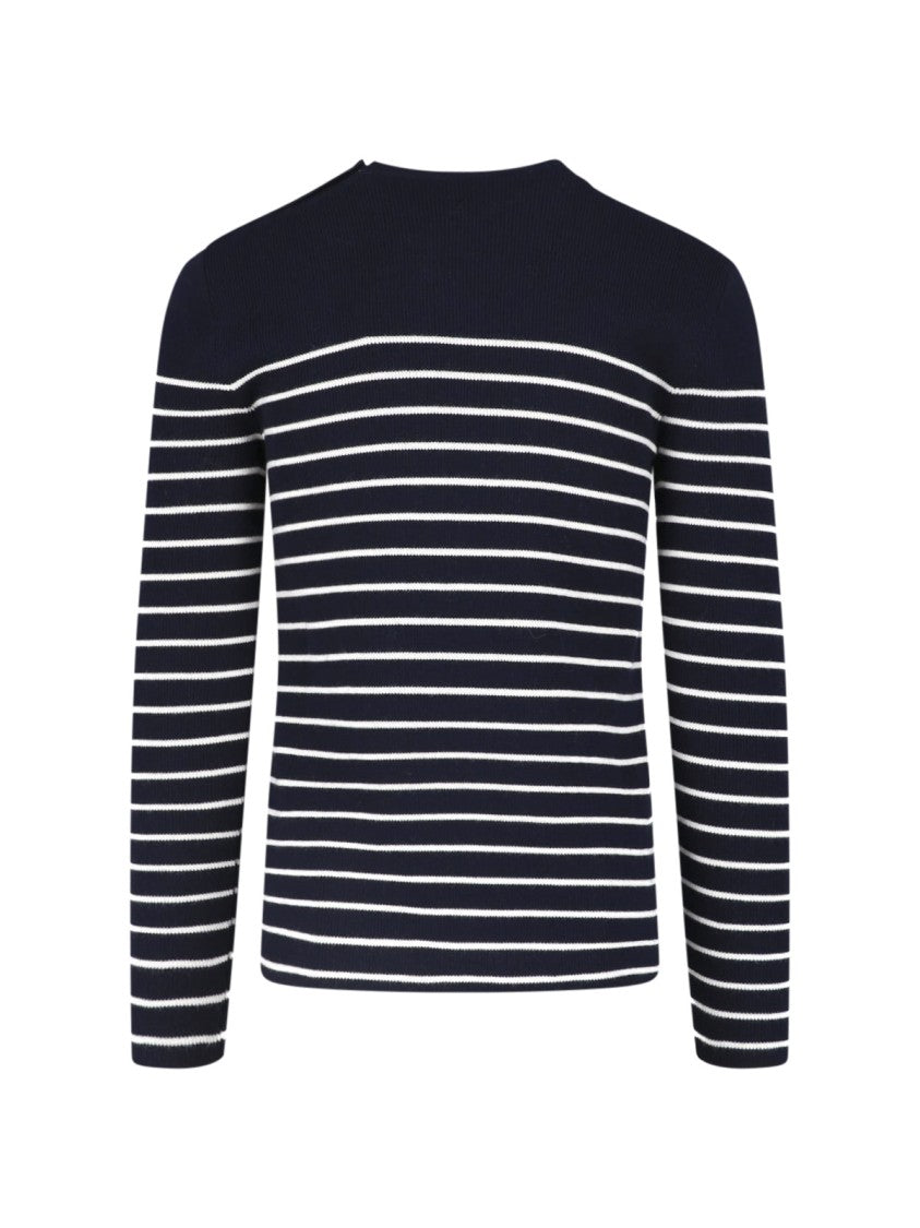 Dolce & Gabbana Striped Virgin Wool Knit Top With Gold Button Accents