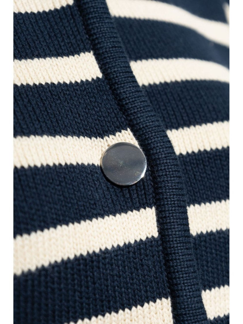 Theory Navy/White Striped Cotton Cardigan