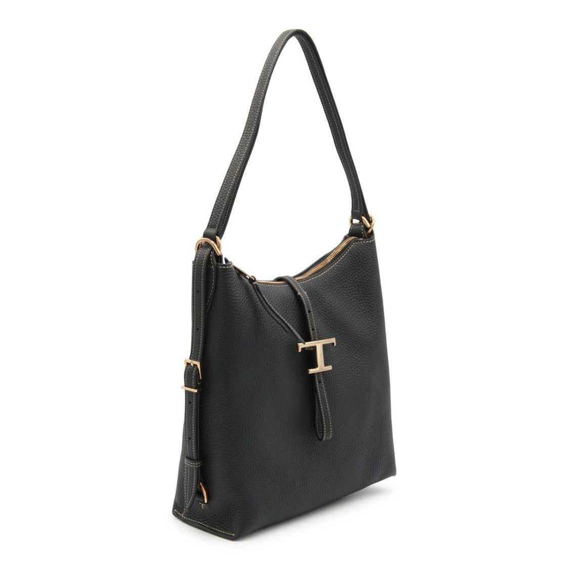 Tod's Pebbled Leather Shoulder Bag With T-Shaped Clasp