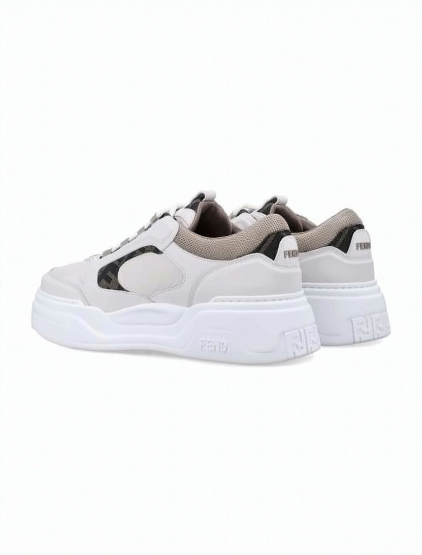 Fendi Low-Top Sneakers With Textured Lambskin And Calf Leather