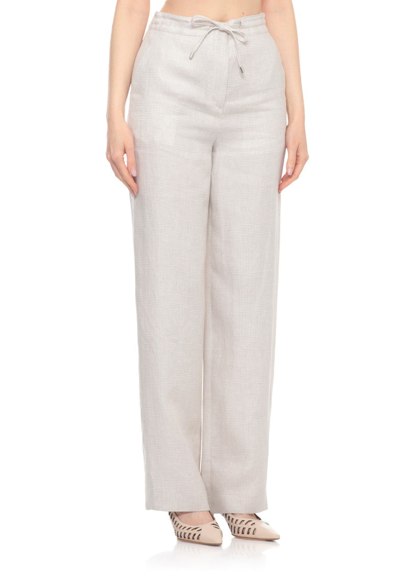 Lardini Beige Prince Of Wales Linen Formal Pants
