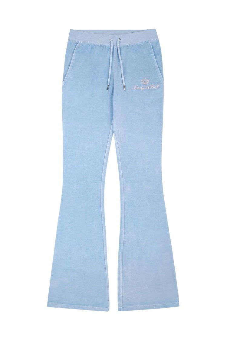 S&R X Juicy Couture Light Blue Crystal Logo Flared Cotton Sweatpants