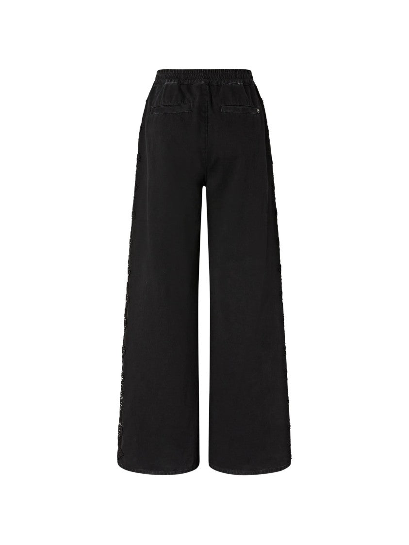 Pinko Black Palco Lace-Detail Wide-Leg Tailored Pants