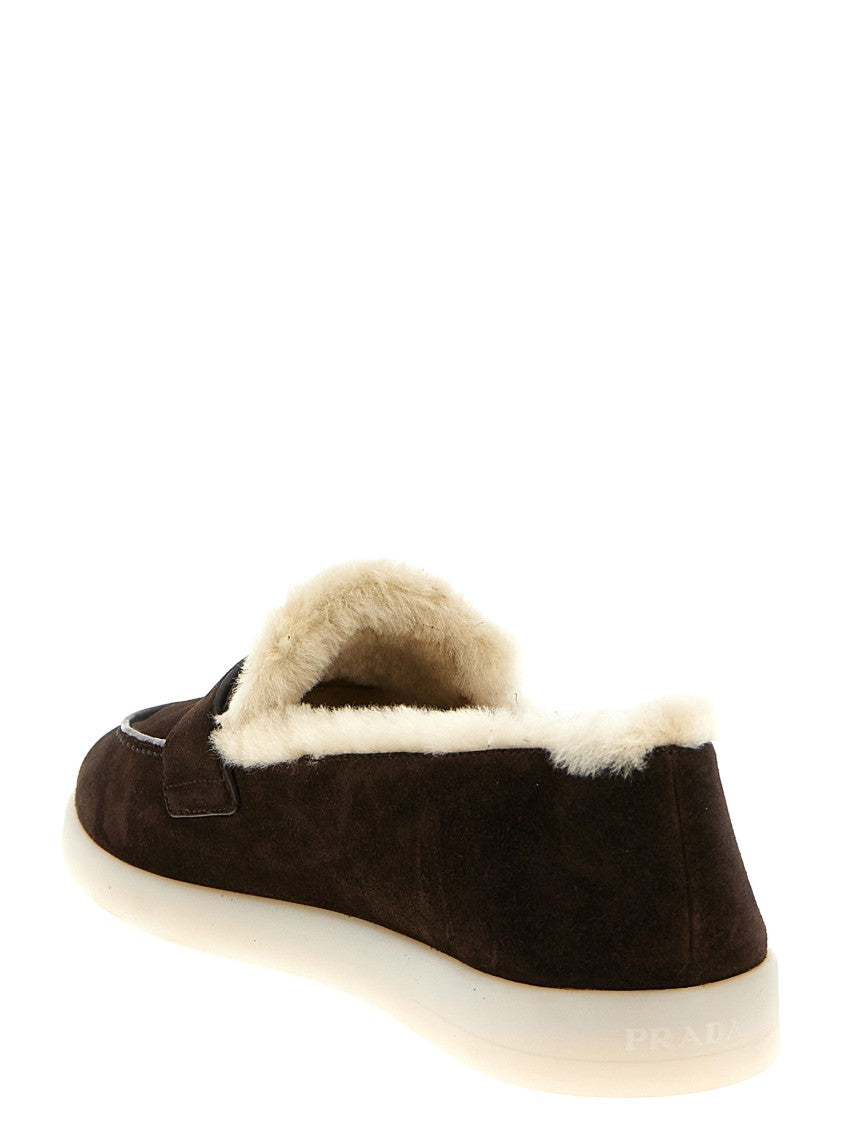Prada Suede Loafers With Plush Shearling Lining