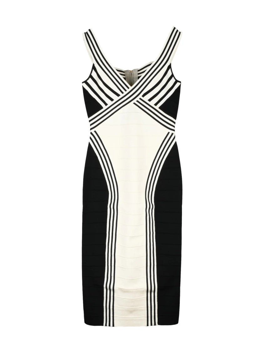 Elisabetta Franchi White/Black Viscose Polyamide Women Knit Midi Dress