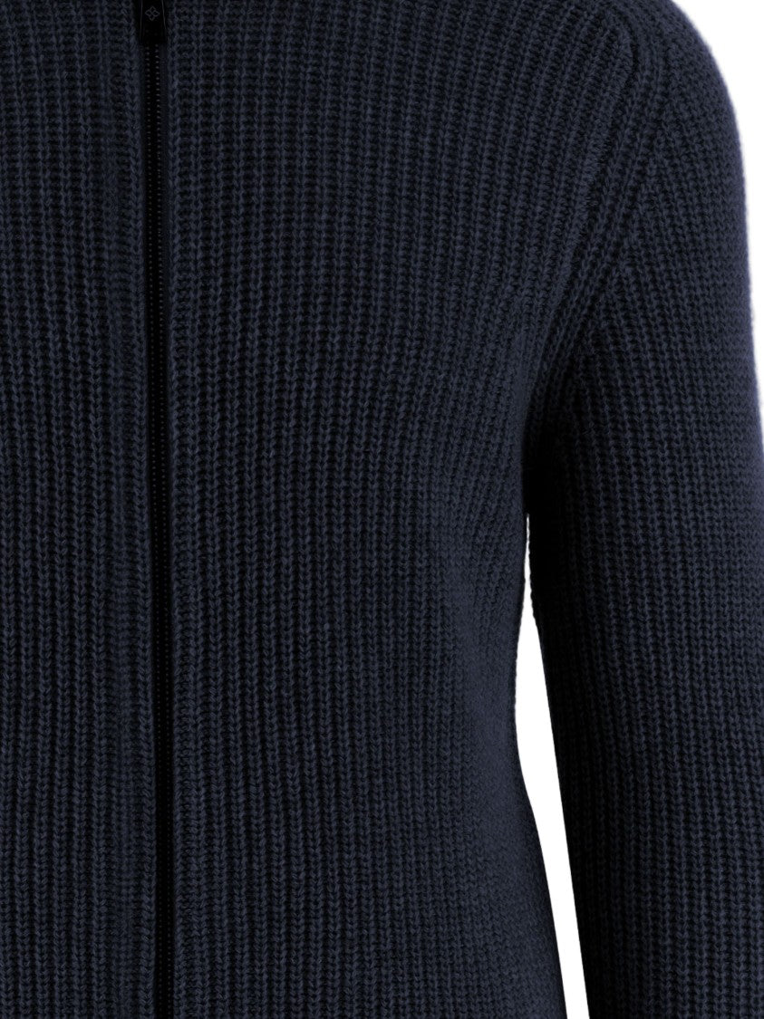 Tagliatore Ribbed Full-Zip Structured Collar Sweater