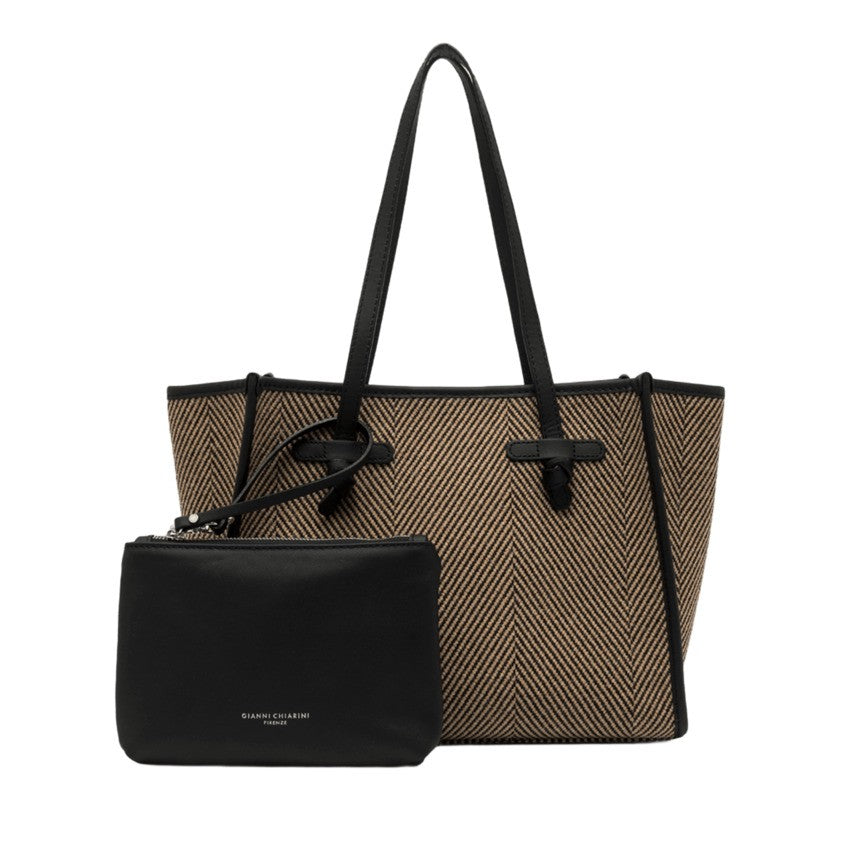 Marcella Houndstooth Wool Tote Bag With Leather Trim