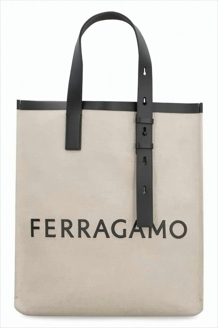 Salvatore Ferragamo Structured Canvas Tote Bag