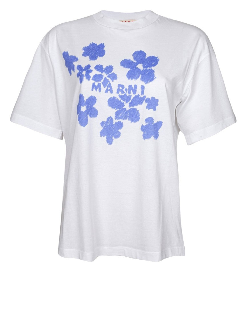 Marni Boxy T-Shirt In Cotton With Flower Print