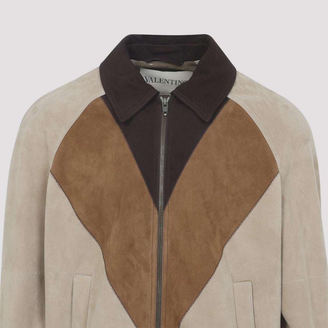 Valentino V-Shaped Color Block Jacket In Suede Leather