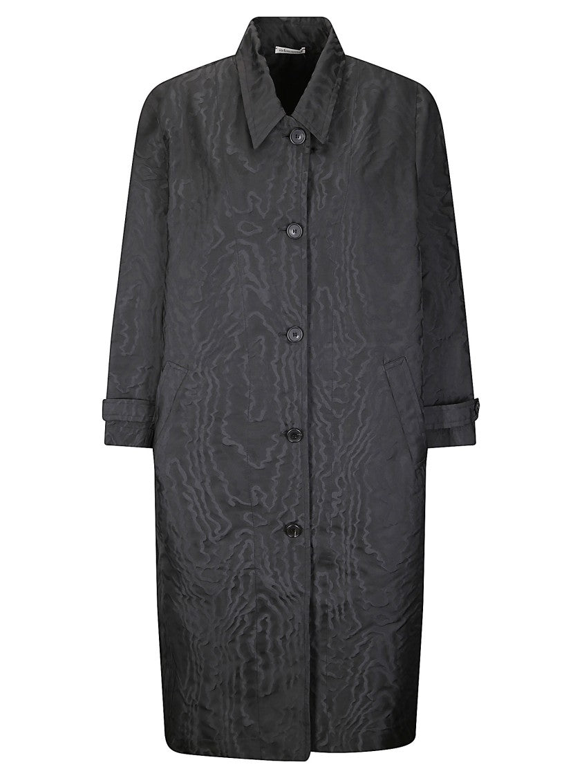 Stefano Mortari Lightweight Black Trench Coat With Embossed Pattern