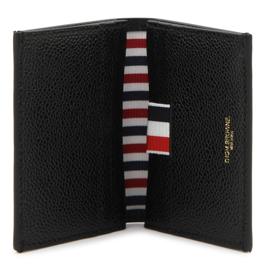 Thom Browne Textured Black Leather Card Holder With Striped Interior