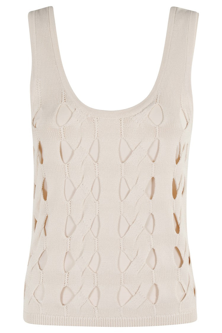 Pinko Intricately Woven Beige Top With Perforated Design
