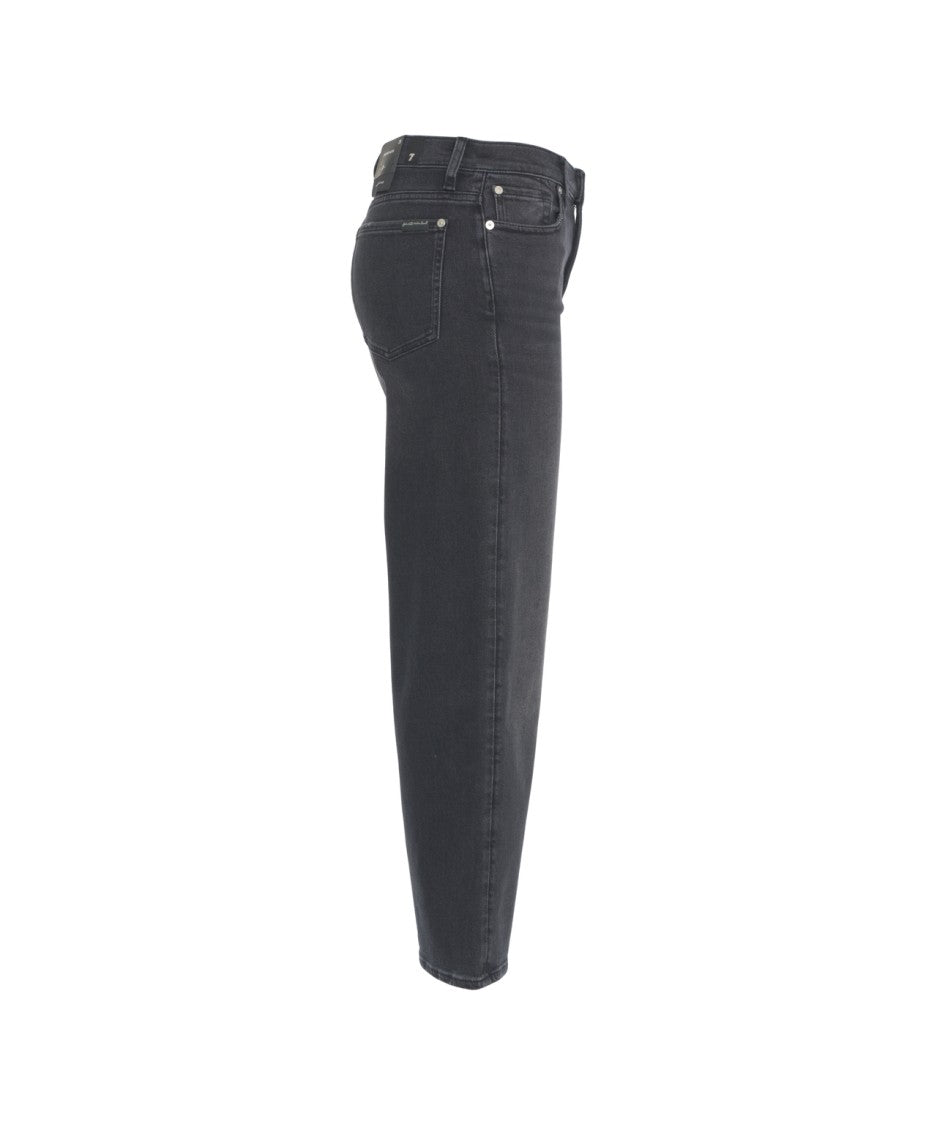 7 For All Mankind Washed Black Straight Leg Jeans With Flared Hem And Classic Five-Pocket Design