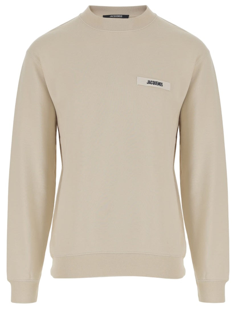 Jacquemus Beige Cotton Sweatshirt With Ribbed Edges
