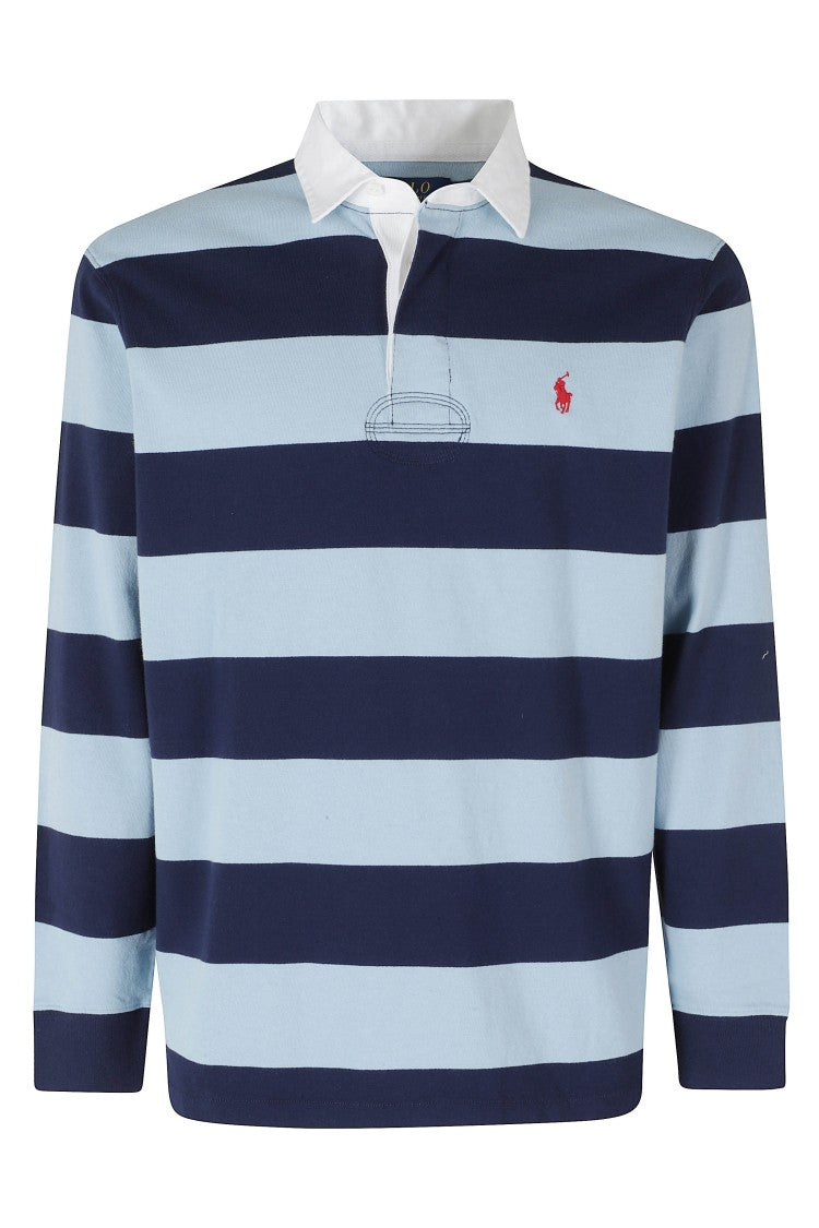 Polo Ralph Lauren Blue Striped Long Sleeve Ribbed Cuffs Cotton Rugby Polo Shirt