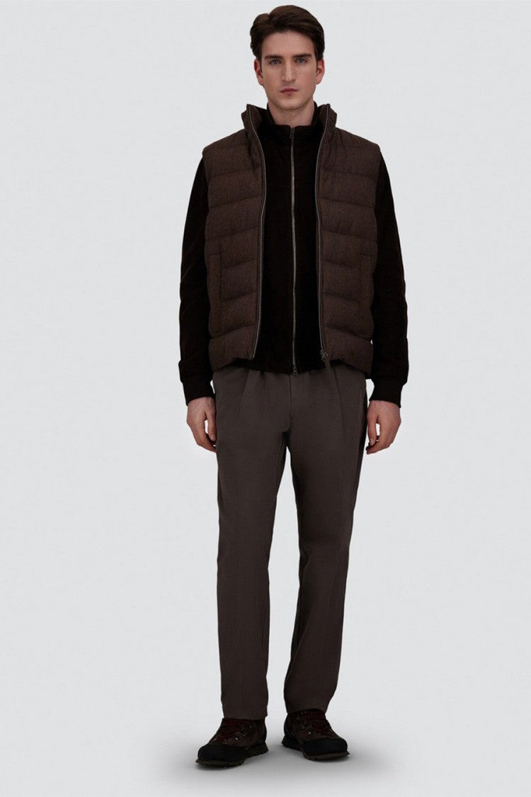 Herno Brown Leather Stand-Collar Zip Jacket