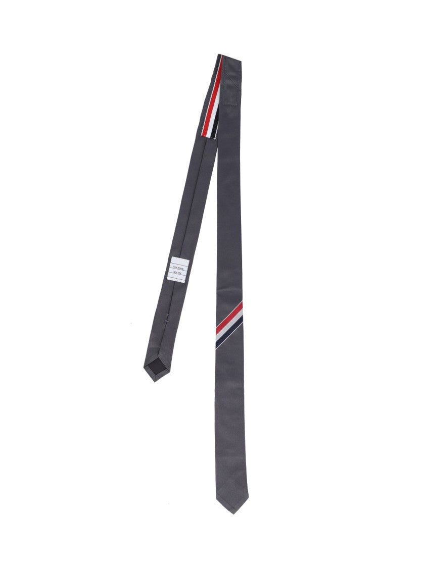 Thom Browne Silk Tie With Distinctive Tricolor Accent And Adjustable Length