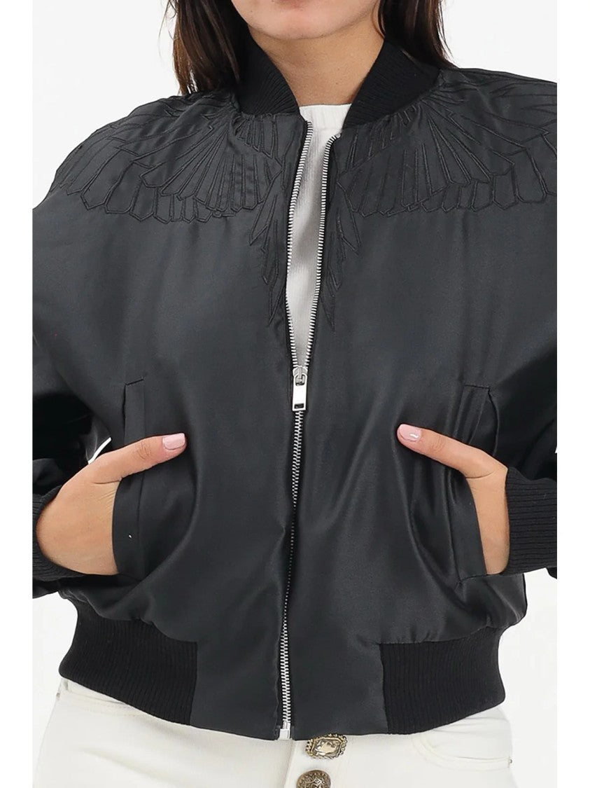 County Of Milan Black Polyester Quilted Bomber Jacket